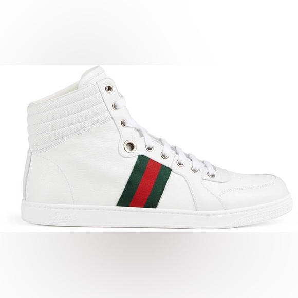 GUCCI HIGH TOP WHITE LEATHER SNEAKERS - Picture 1 of 6